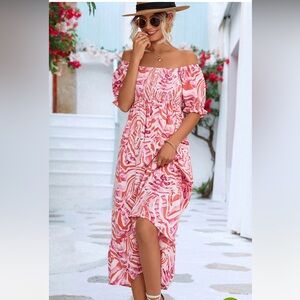Beachsissi NWT Smocked Print Off The Shoulder Midi Dress SZ S